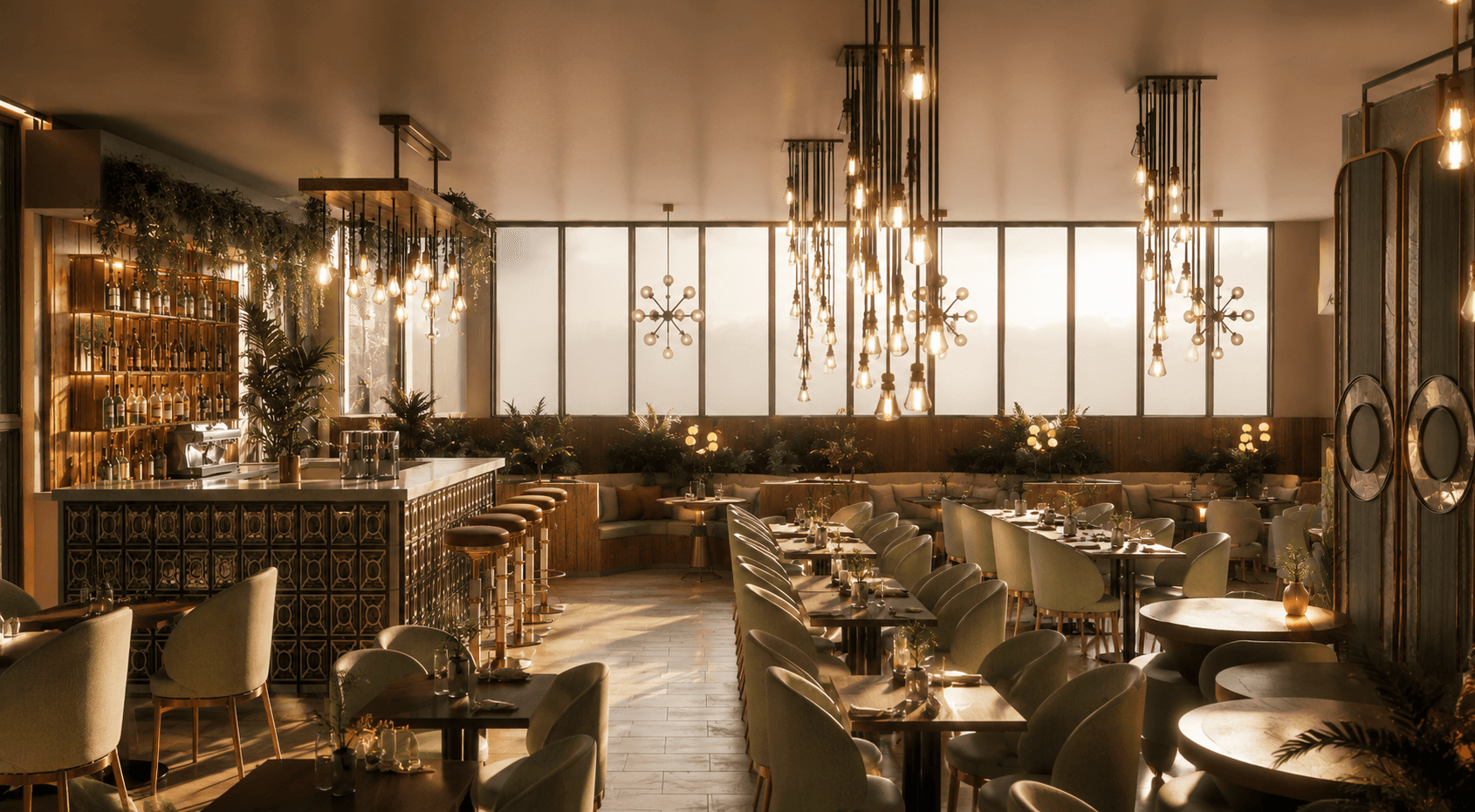 Dining hall + bar wall
