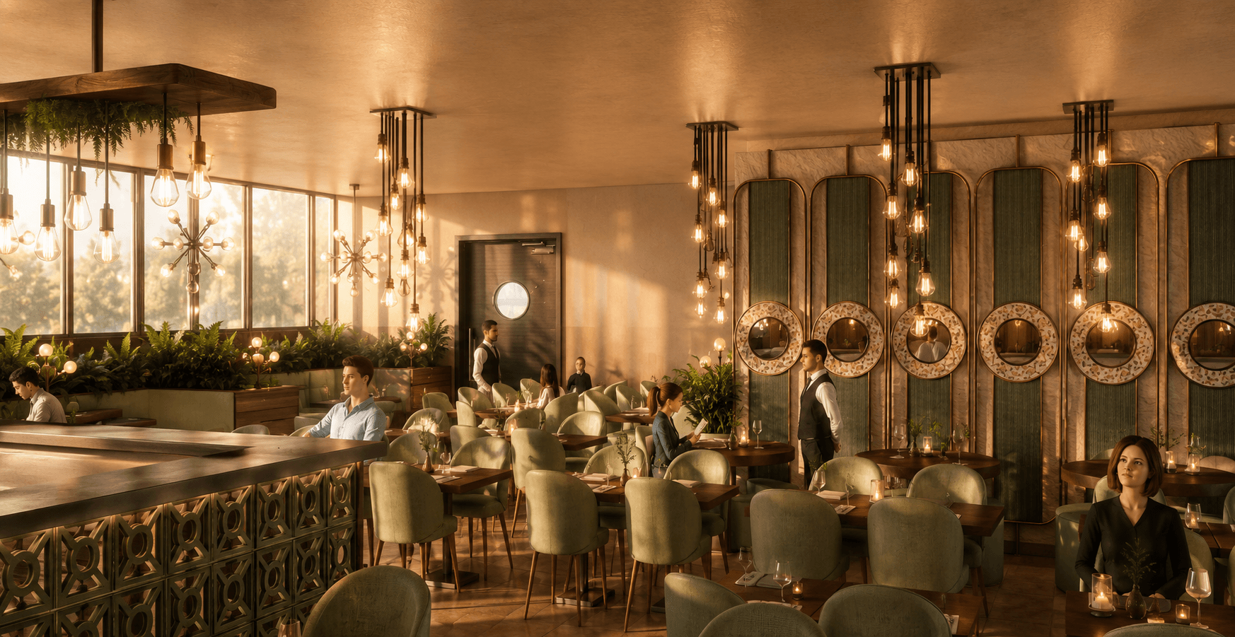 Pendant clusters over dining